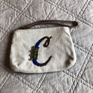 Anthropologie Beaded Initial Wristlet